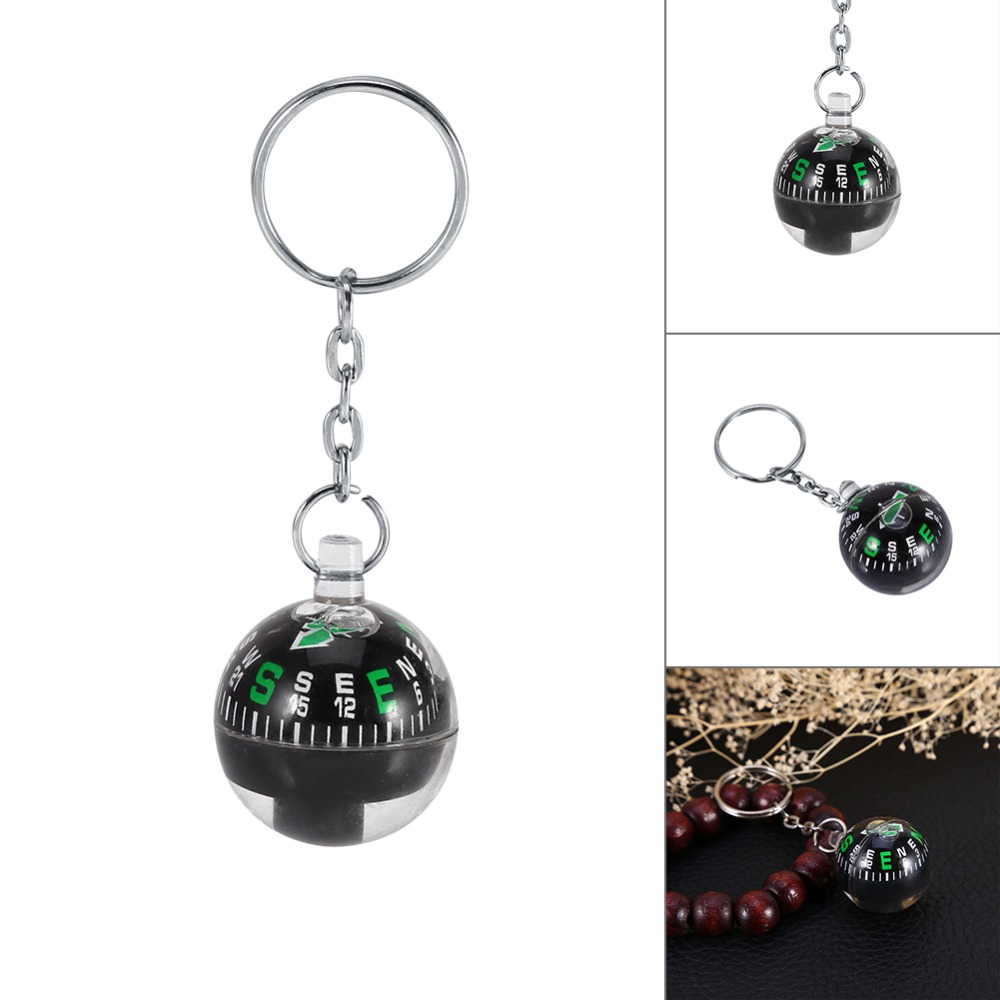 Compact Ball Keychain Compass Black Liquid Filled Keychain for Travel Navigation
