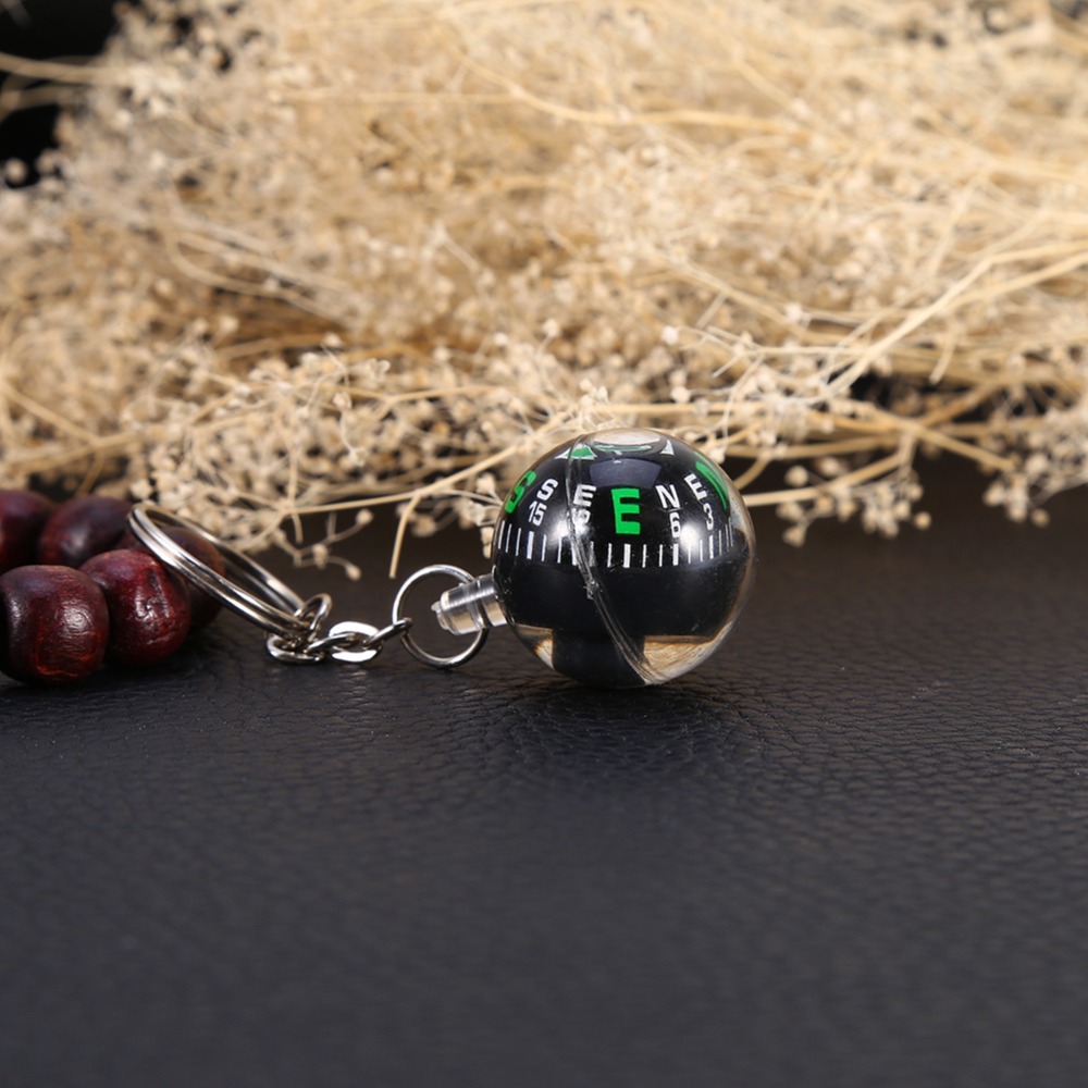 Compact Ball Keychain Compass Black Liquid Filled Keychain for Travel Navigation