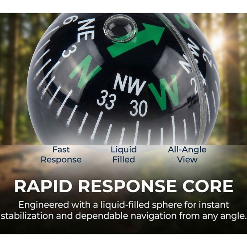 Compact Ball Keychain Compass Black Liquid Filled Keychain for Travel Navigation