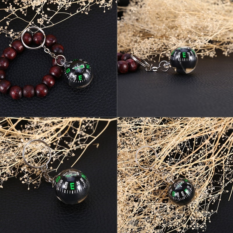 Compact Ball Keychain Compass Black Liquid Filled Keychain for Travel Navigation