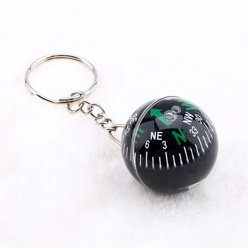 Compact Ball Keychain Compass Black Liquid Filled Keychain for Travel Navigation
