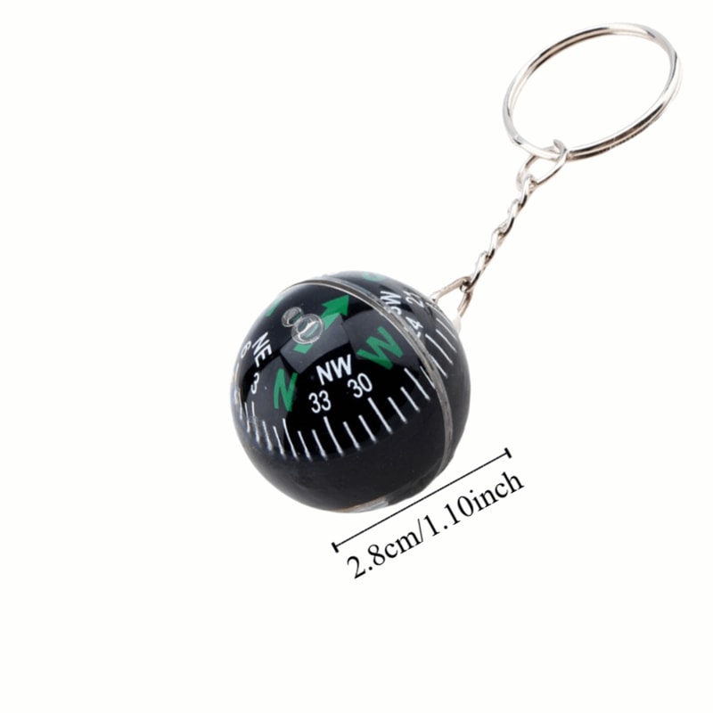 Compact Ball Keychain Compass Black Liquid Filled Keychain for Travel Navigation