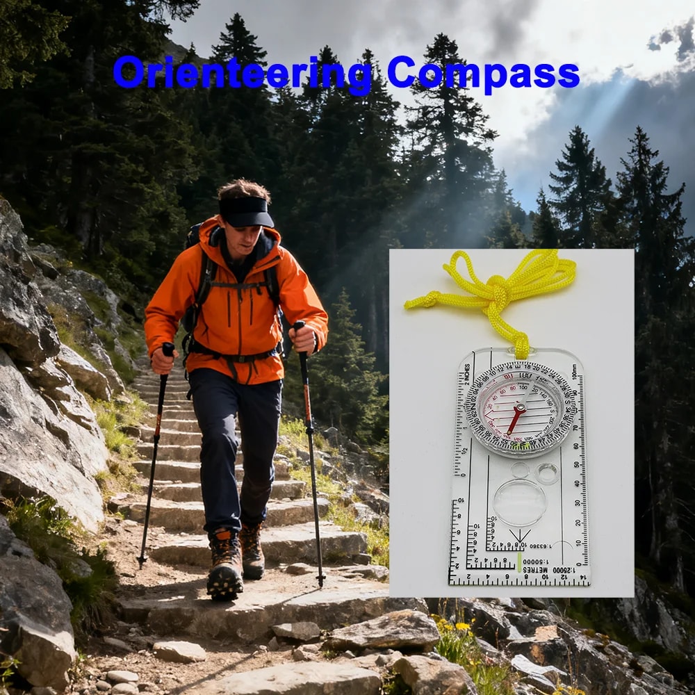 Precision Map Navigation Tool Set with Orienteering Compass and Map Ruler