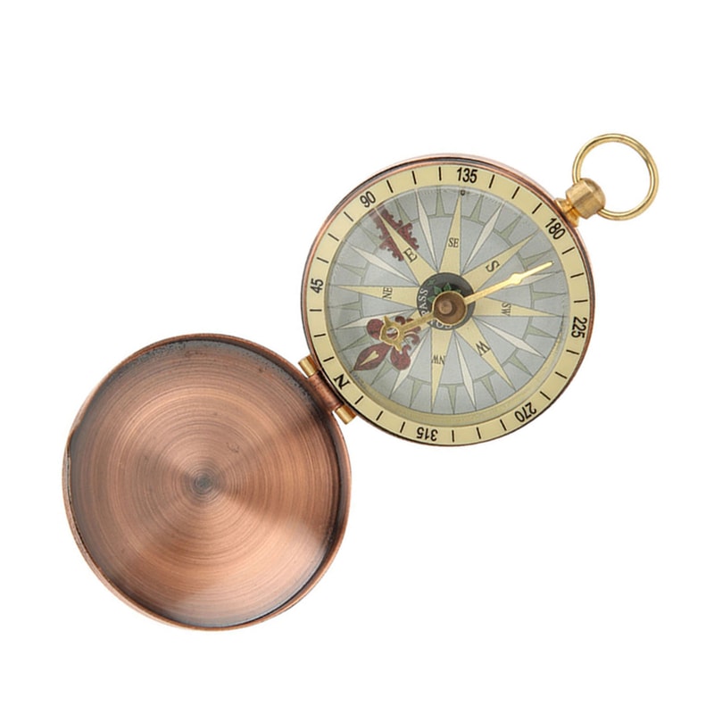 Vintage Brass Pocket Compass with Flip Cover for Camping Hiking Navigation