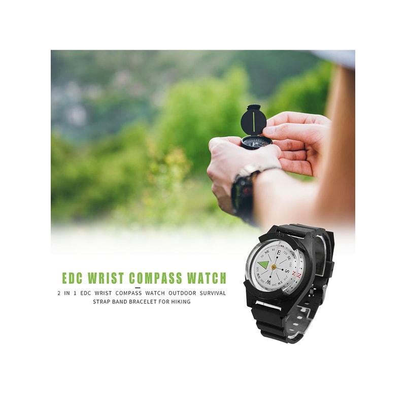 Tactical Wrist Compass Waterproof Silicone Strap Luminous Outdoor Compass for Hiking, Camping & Mountaineering