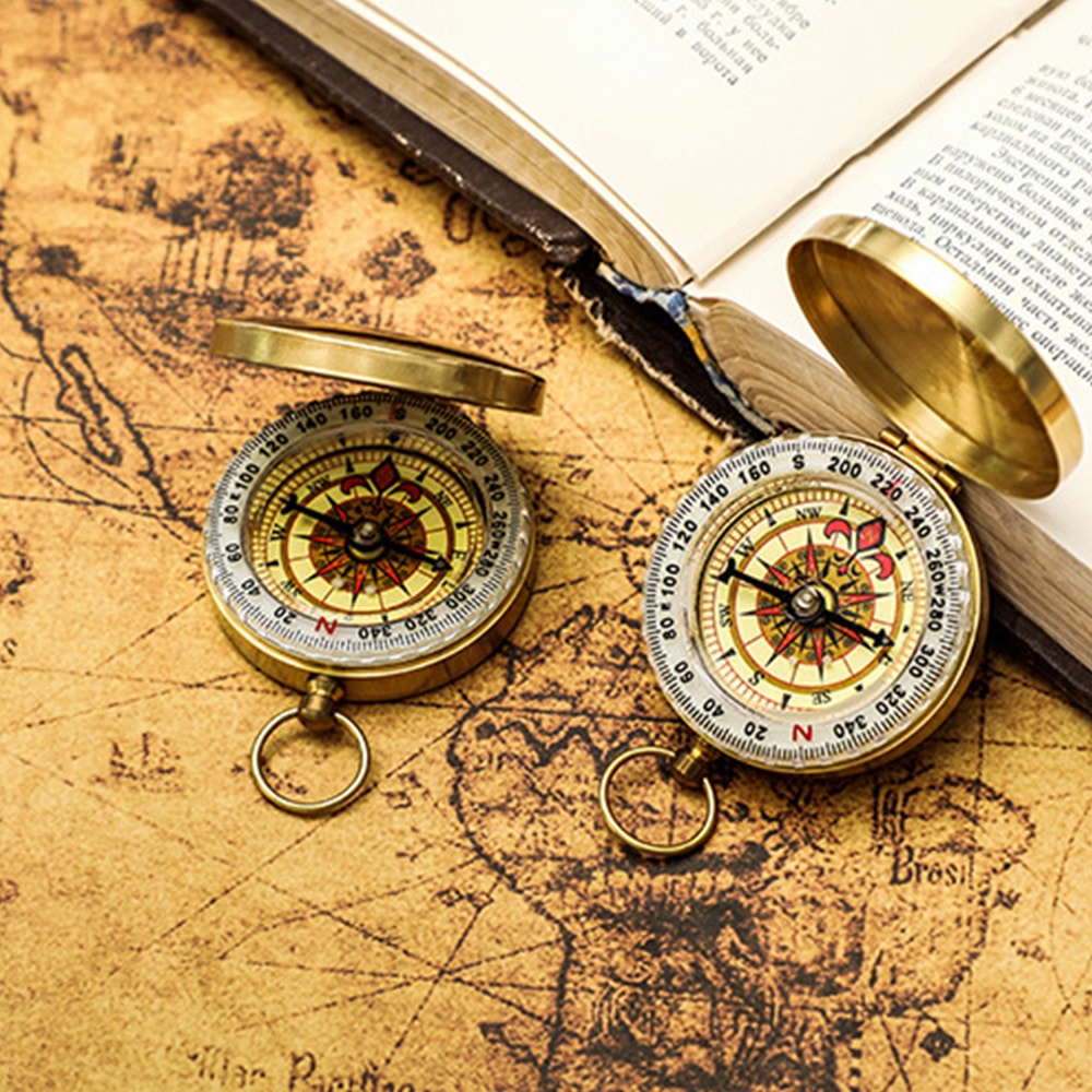 Mini Copper Navigation Compass Outdoor Waterproof Retro Luminous Hiking Camping Flip Compass