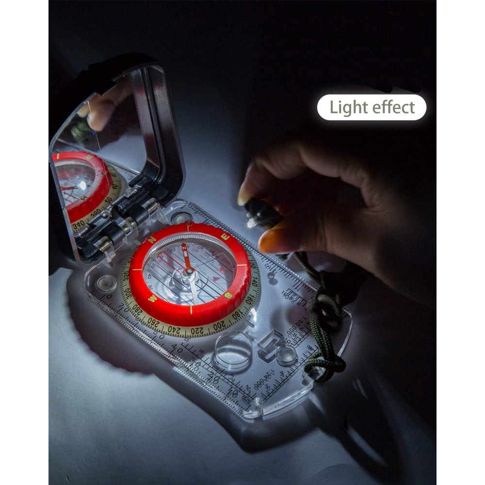 Multifunctional Camping Survival Compass with Adjustable Declination, Clinometer & LED Light Durable Outdoor Compass