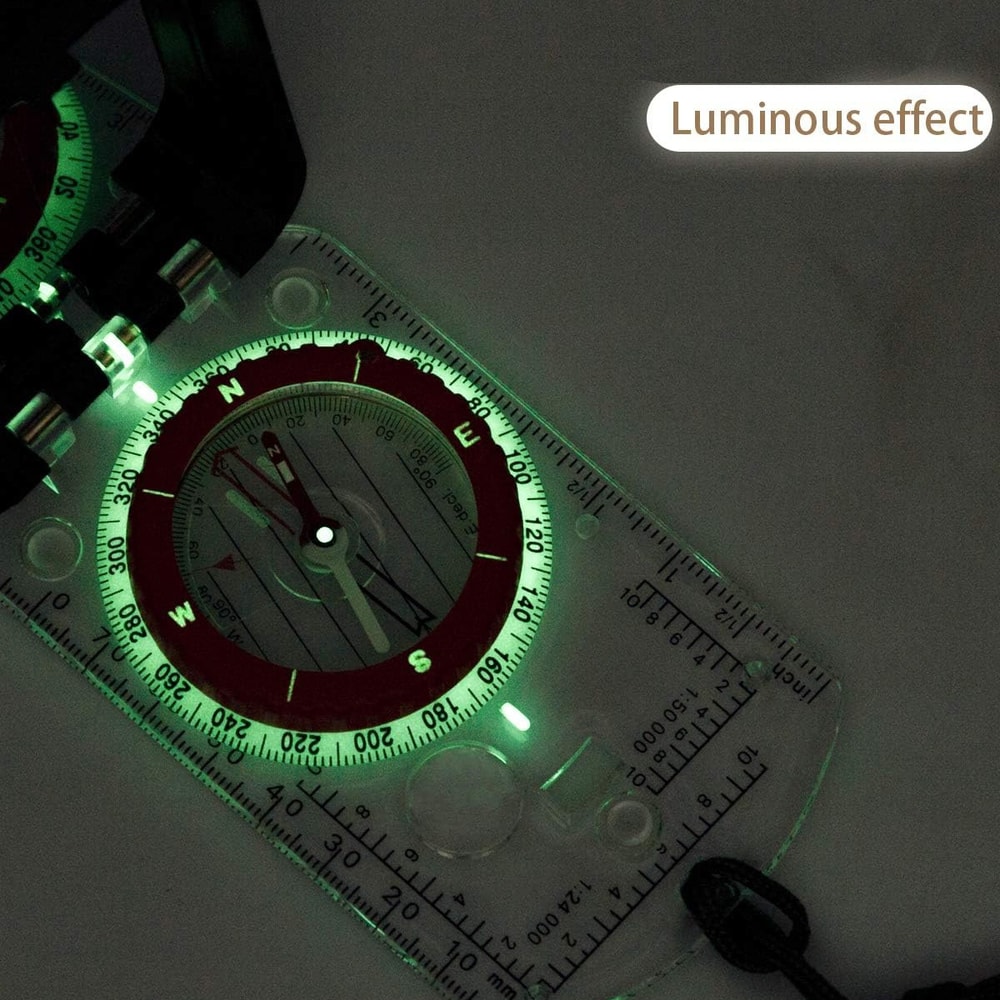 Multifunctional Camping Survival Compass with Adjustable Declination, Clinometer & LED Light Durable Outdoor Compass