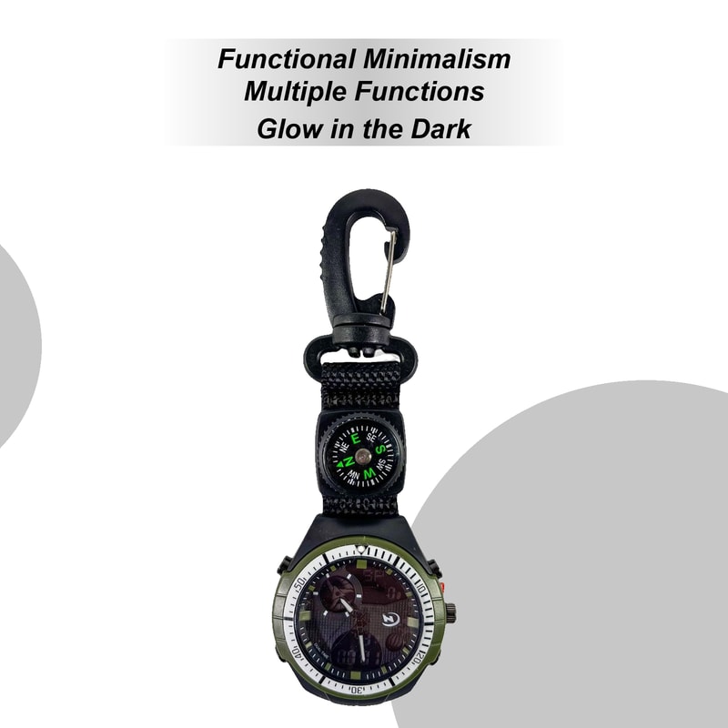 Outdoor Hiking Watch with Compass & Carabiner Survival Sports Pocket Watch for Camping, Hiking, and Backpacking
