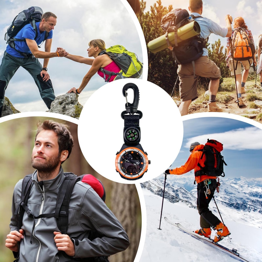 Outdoor Hiking Watch with Compass & Carabiner Survival Sports Pocket Watch for Camping, Hiking, and Backpacking