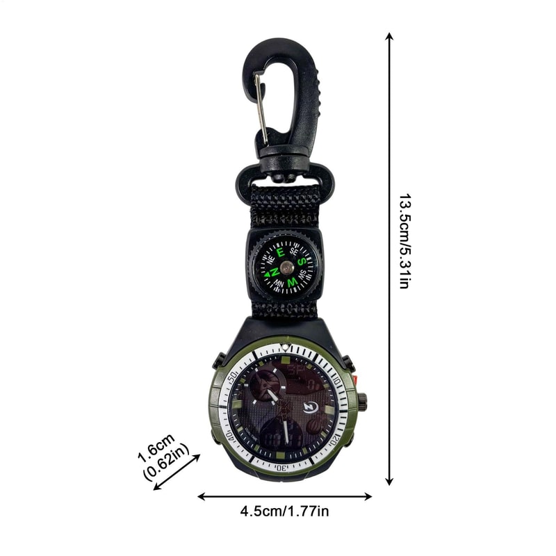 Outdoor Hiking Watch with Compass & Carabiner Survival Sports Pocket Watch for Camping, Hiking, and Backpacking