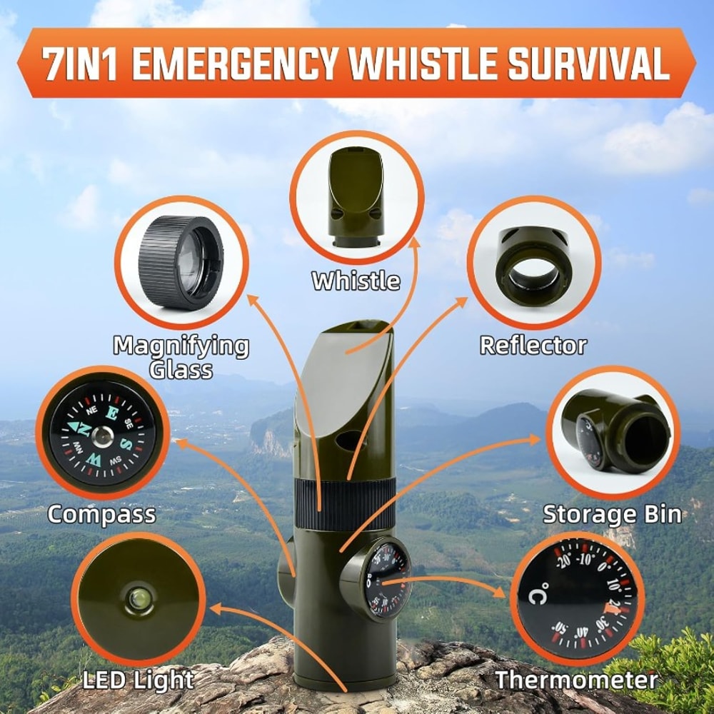 Survival Whistle With Compass LED Flashlight Thermometer Ultimate Outdoor Emergency Tool For Camp 1