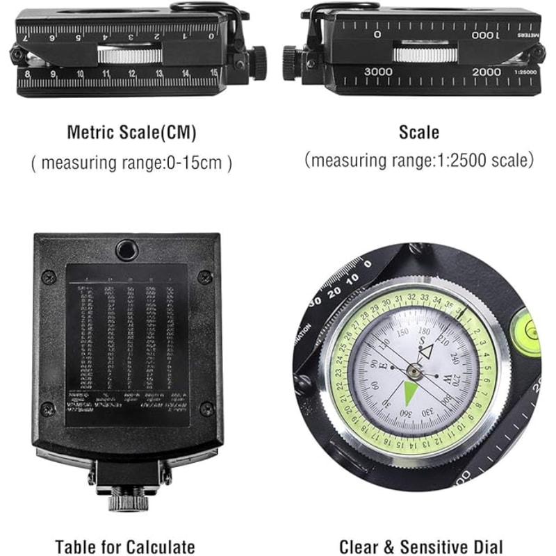 Multifunctional Waterproof Military Compass with Inclinometer - Impact-Resistant Navigation Tool for Hiking and Camping