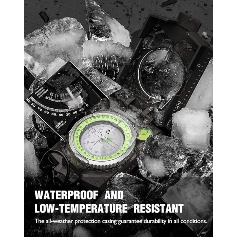 Multifunctional Waterproof Military Compass with Inclinometer - Impact-Resistant Navigation Tool for Hiking and Camping