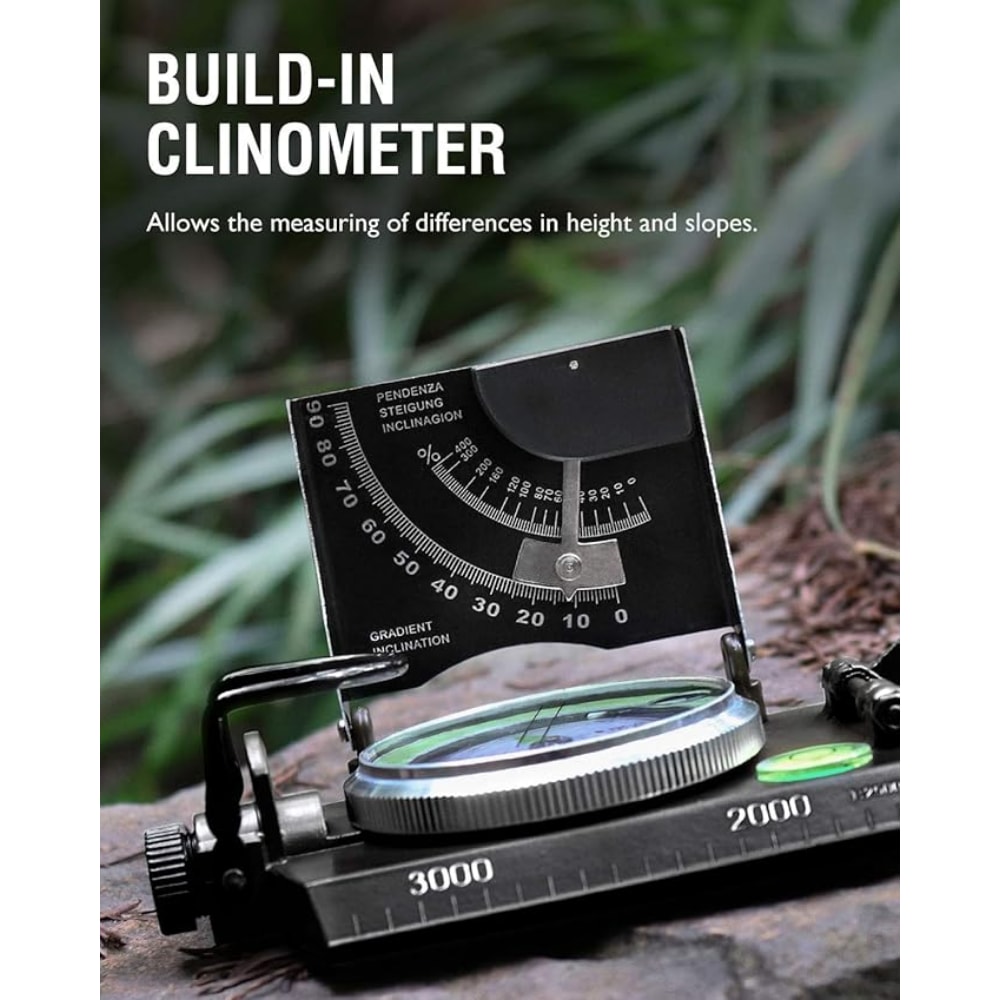 Multifunctional Waterproof Military Compass with Inclinometer - Impact-Resistant Navigation Tool for Hiking and Camping