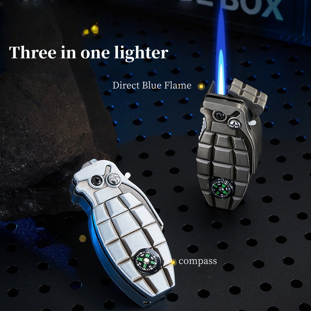 Tactical Windproof Jet Lighter with Built-in Compass & Safety Lock Rugged EDC Survival Tool