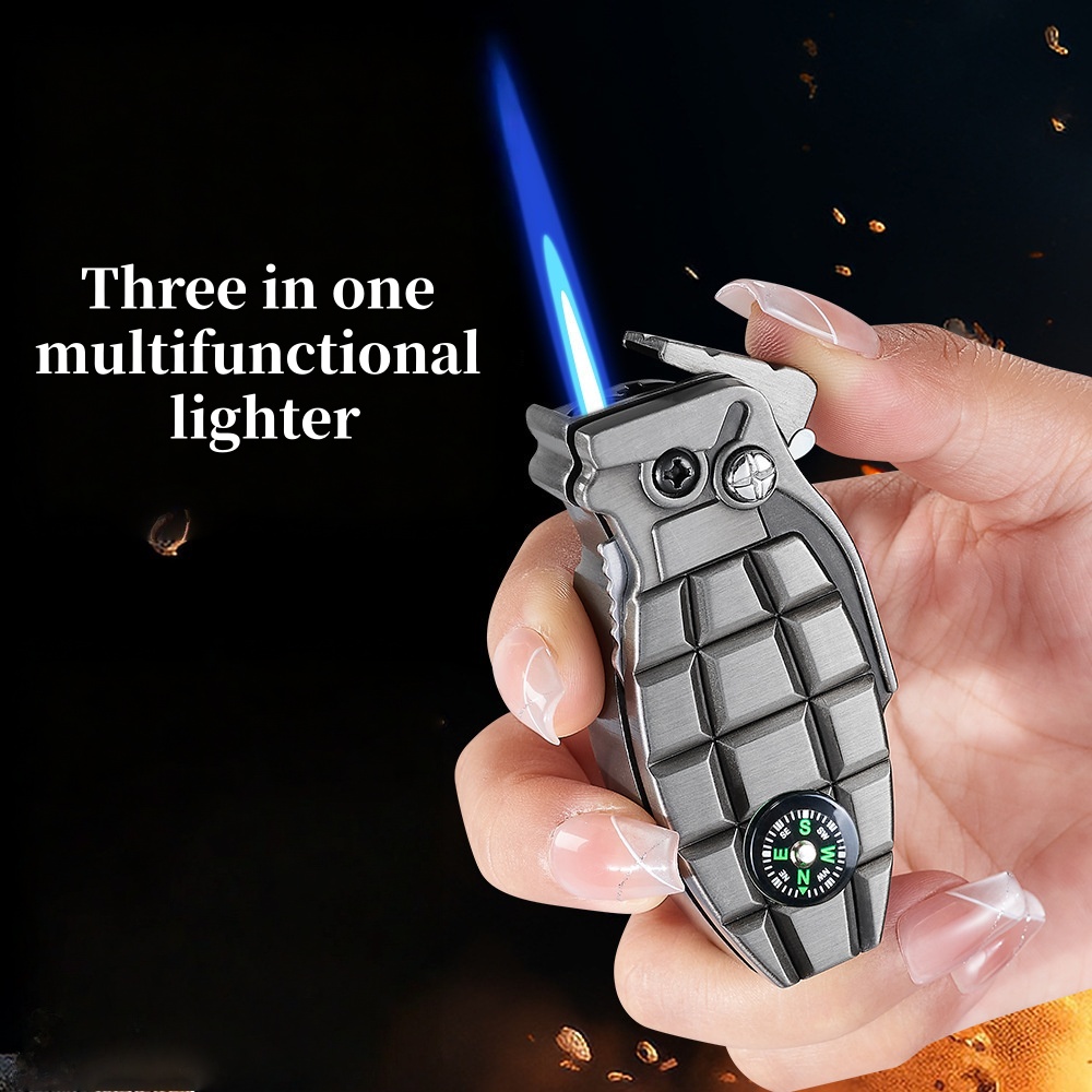 Tactical Windproof Jet Lighter with Built-in Compass & Safety Lock Rugged EDC Survival Tool