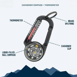 multifunctional survival carabiner keychain with compass and thermometer