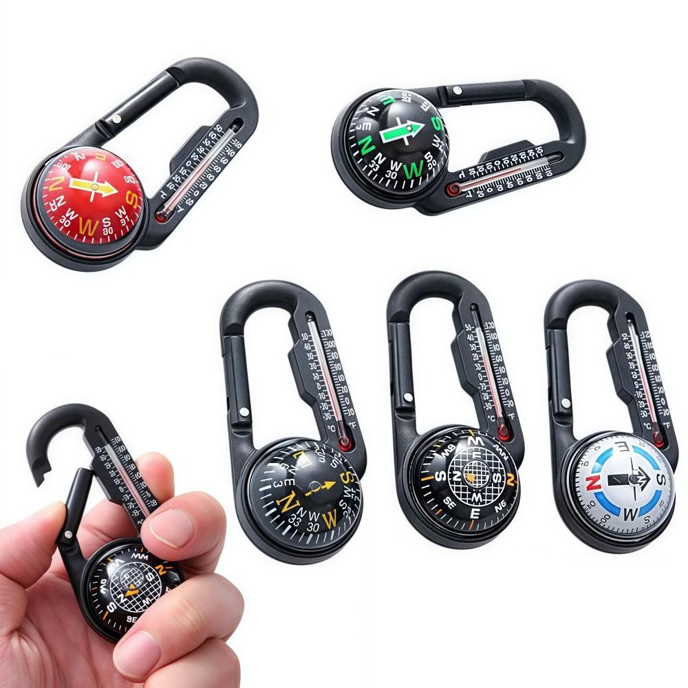 Multifunctional Survival Carabiner Keychain with Compass and Thermometer