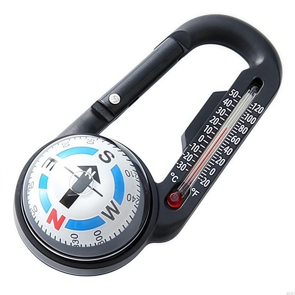 Multifunctional Survival Carabiner Keychain with Compass and Thermometer