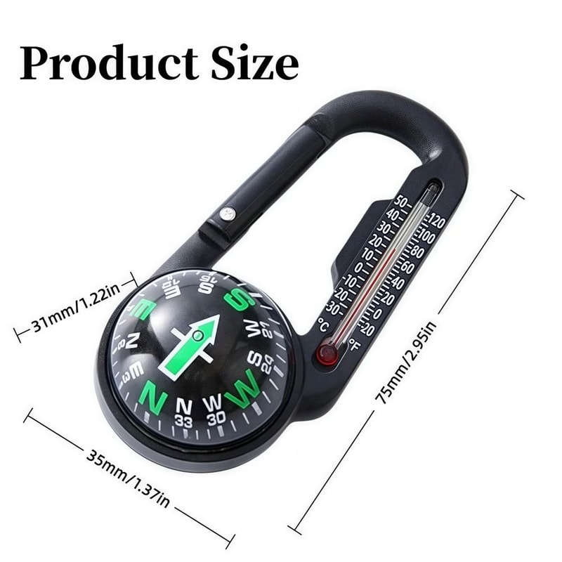 Multifunctional Survival Carabiner Keychain with Compass and Thermometer