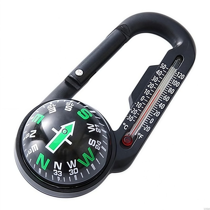Multifunctional Survival Carabiner Keychain with Compass and Thermometer