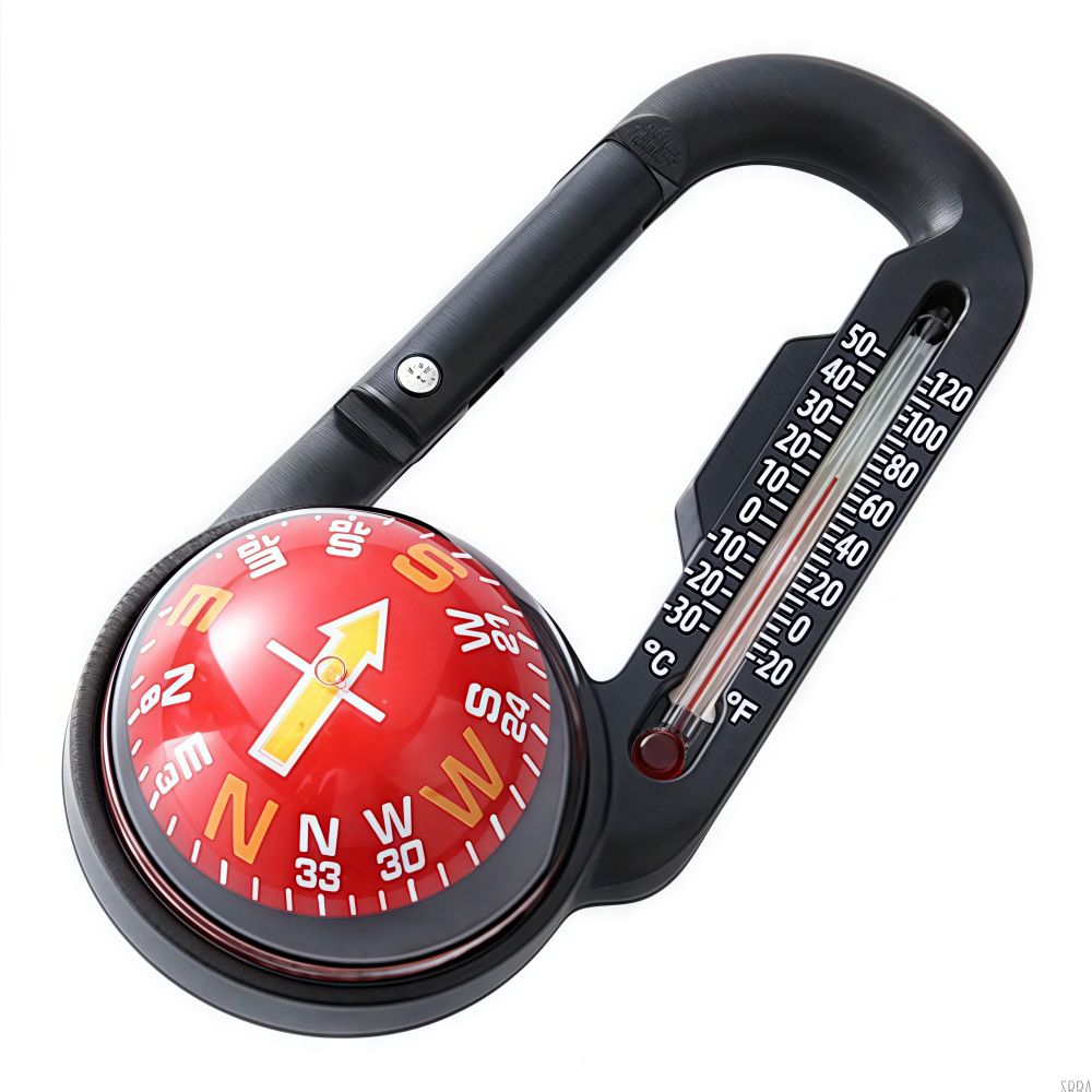 Multifunctional Survival Carabiner Keychain with Compass and Thermometer