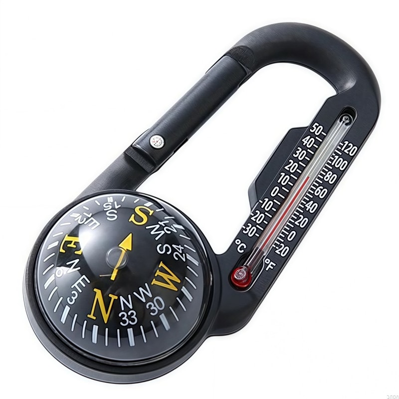 Multifunctional Survival Carabiner Keychain with Compass and Thermometer