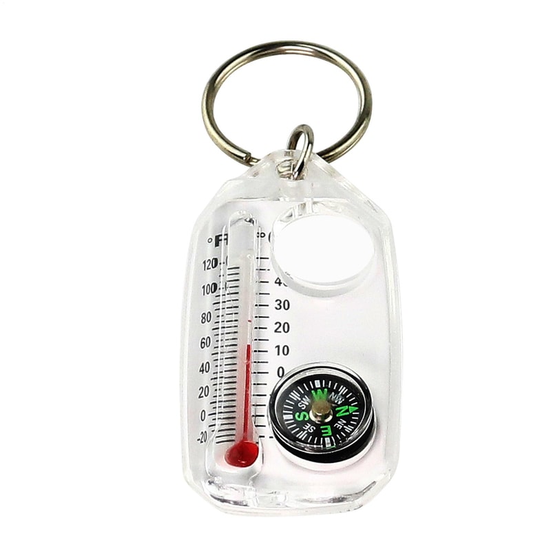 Mini Survival Carabiner Keychain with Compass & Thermometer