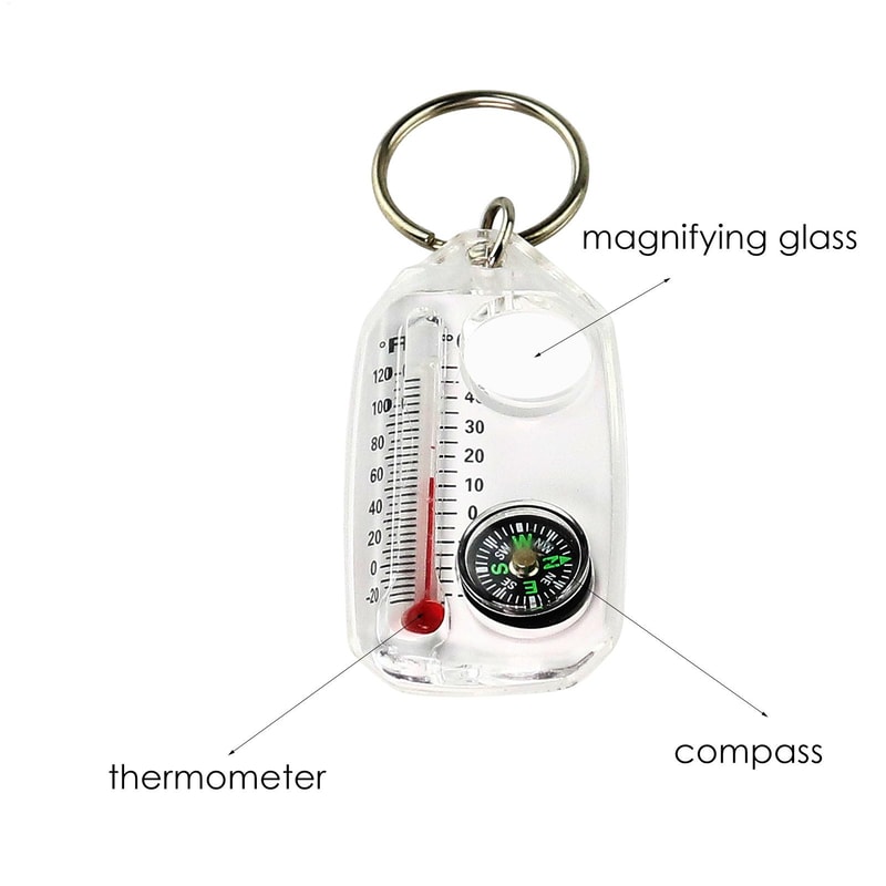 Mini Survival Carabiner Keychain with Compass & Thermometer