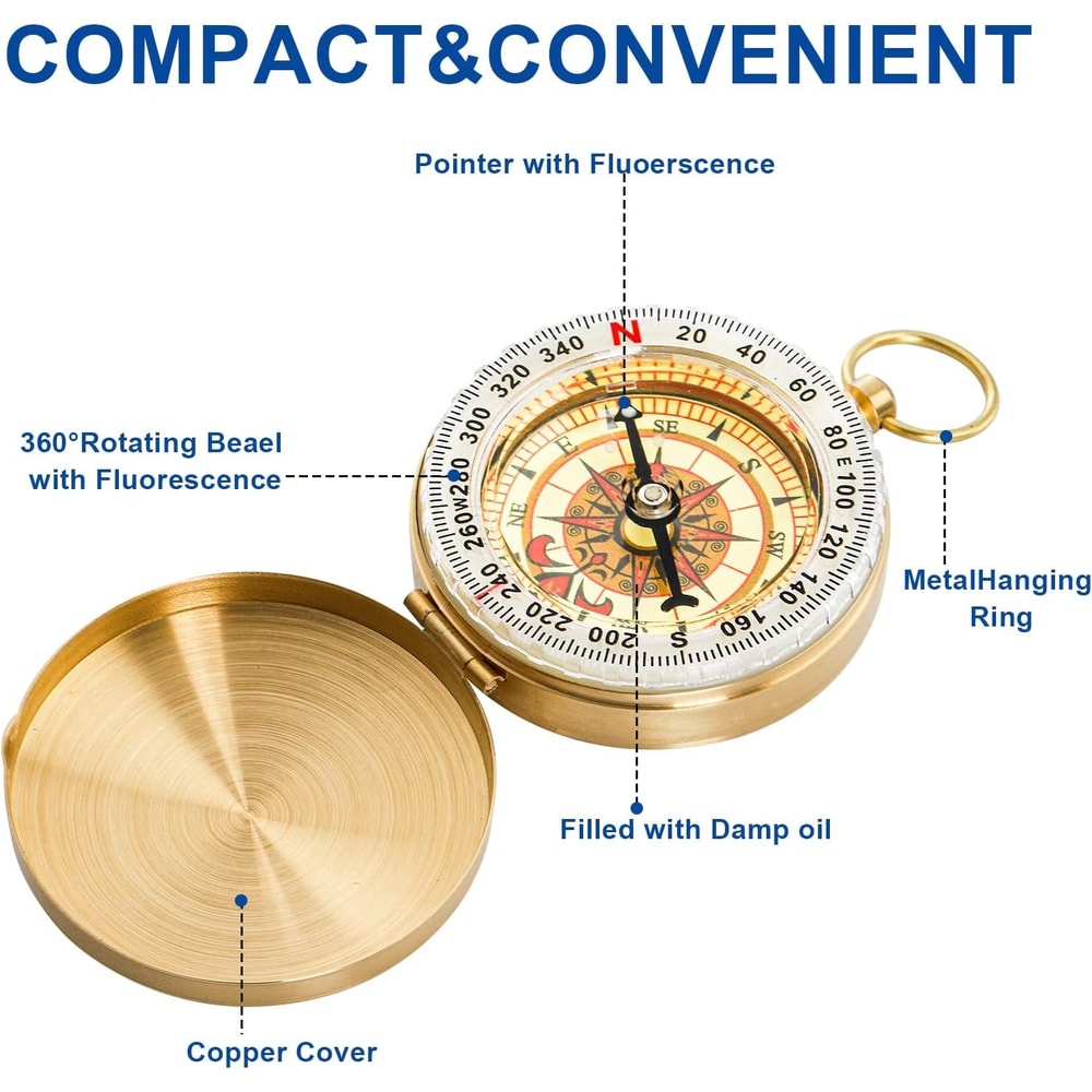 Luminous Copper Survival Compass Essential Tool for Camping & Hiking Adventures