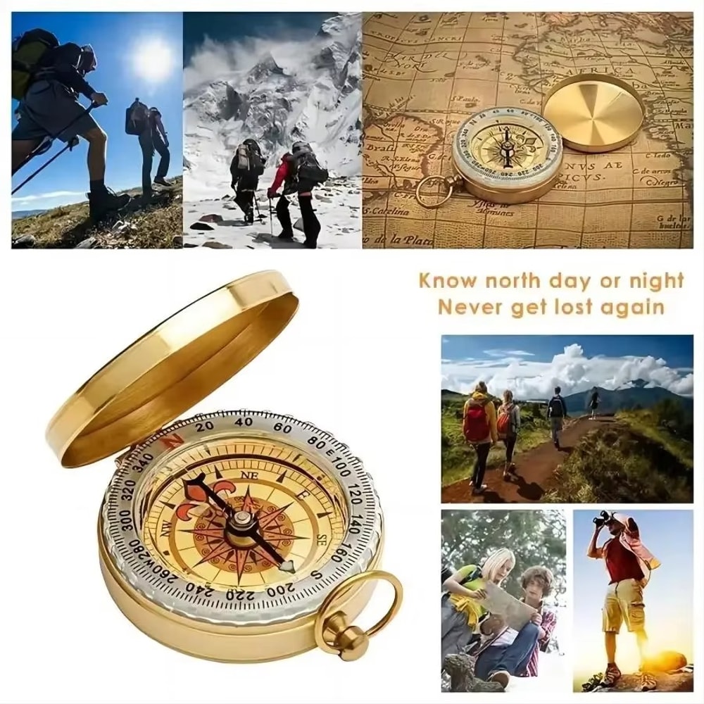 Luminous Copper Survival Compass Essential Tool for Camping & Hiking Adventures