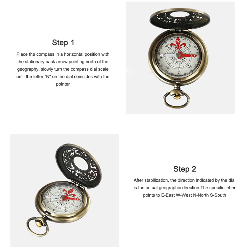 Retro Bronze Pocket Compass Antique Survival Gear for Hiking, Navigation & Outdoor Adventure