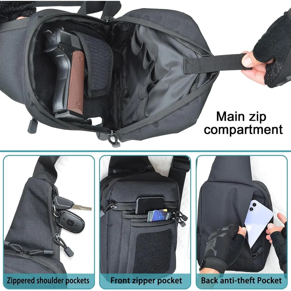 Tactical Concealed Carry Sling Bag Waterproof Chest Pack