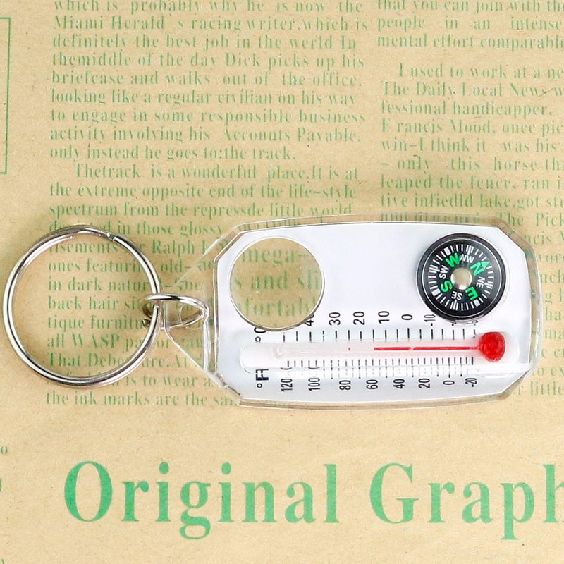 Mini Keychain Camping Compass with Thermometer Survival Tool for Outdoor Adventures