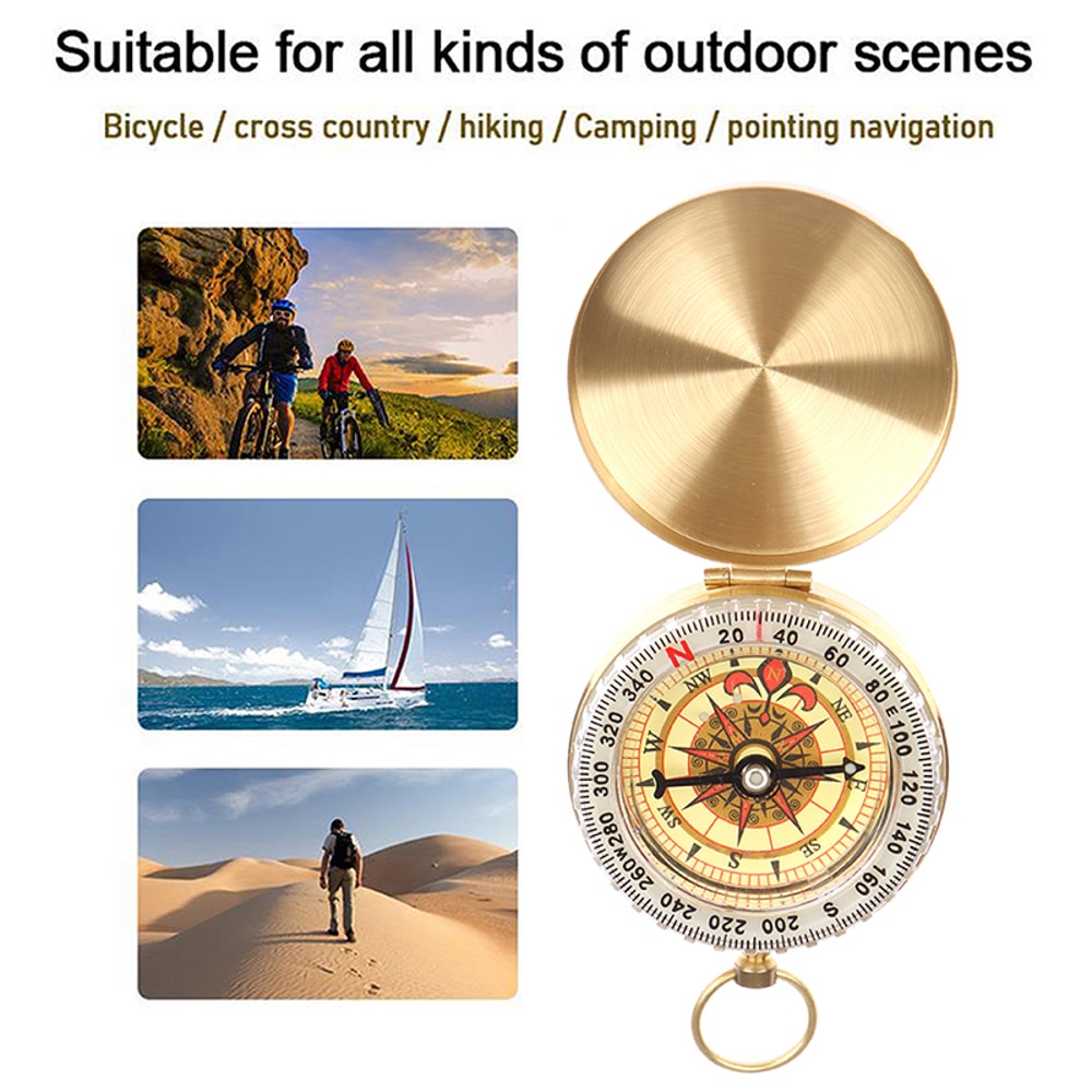 Portable Brass Compass for Camping & Hiking Golden Navigation Pocket Compass