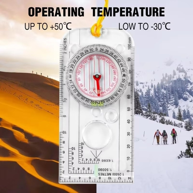 Portable Navigation Compass Map Ruler Professional Scouting & Travel Scale for Backpacking
