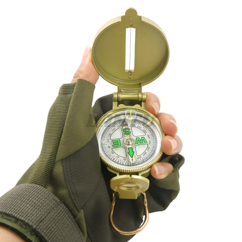 Military Lensatic Compass Metal Waterproof Navigation Tool with Magnifier & Night Vision for Hiking Camping Outdoor