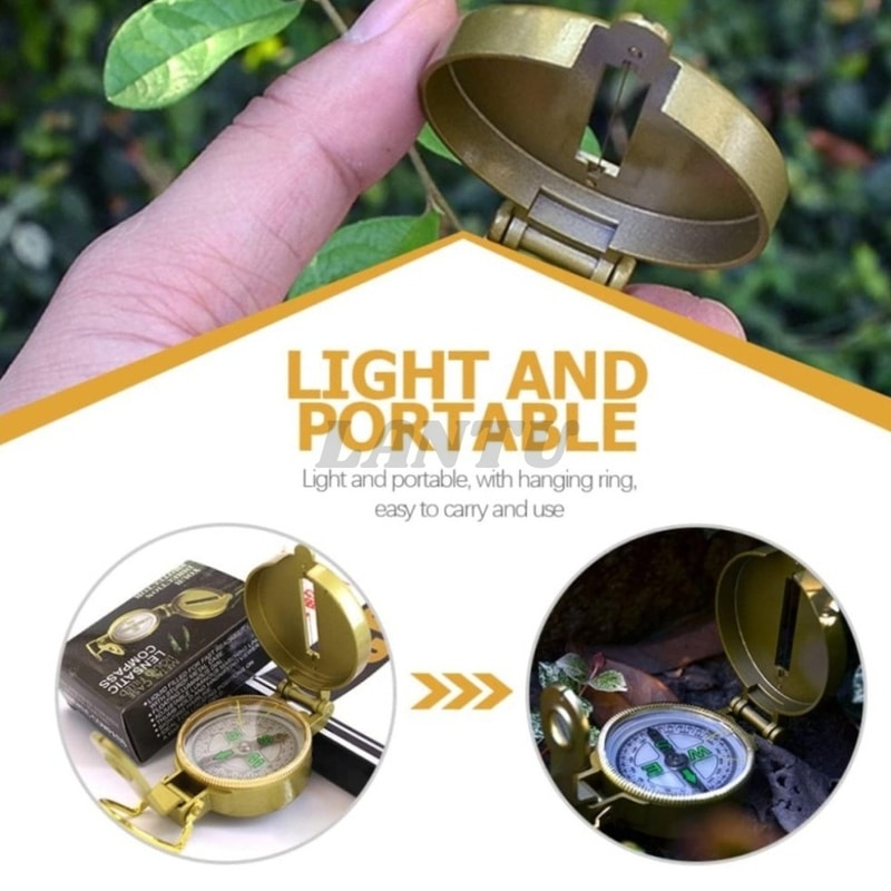 Military Lensatic Compass Metal Waterproof Navigation Tool with Magnifier & Night Vision for Hiking Camping Outdoor
