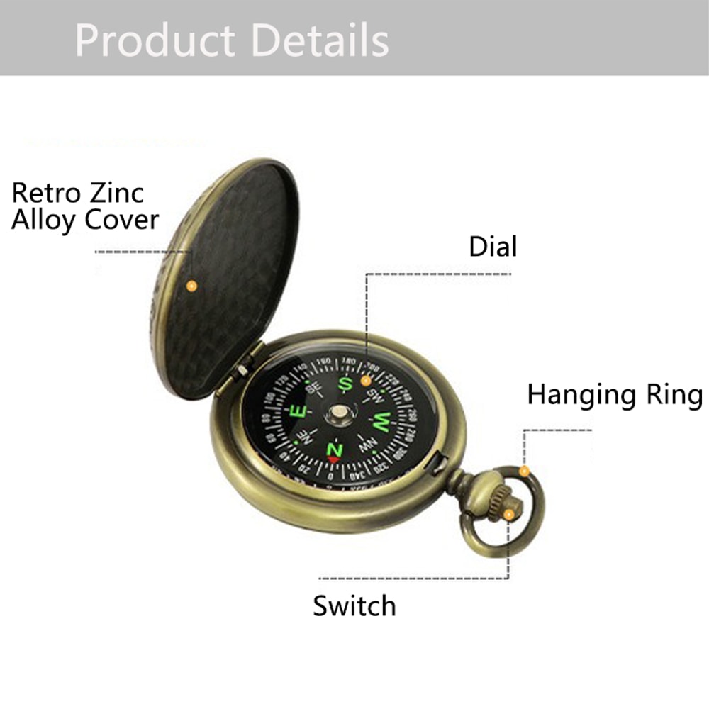 Vintage Flip Pocket Watch Compass Retro Zinc Alloy Classic Navigation Compass for Outdoor Hike & Survival Gift Collect