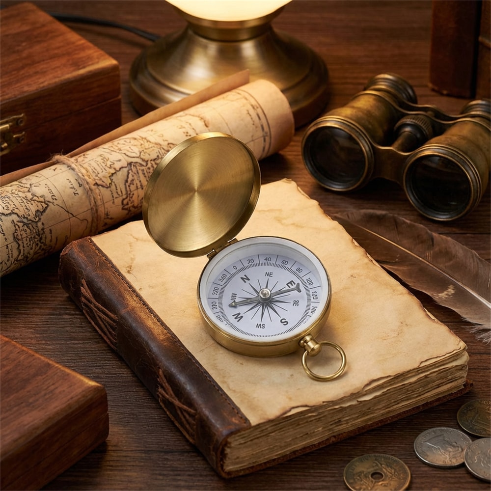 Brass Flip Cover Compass – Multifunctional Outdoor Navigation Tool, Pocket Watch Design for Hiking, Camping, and Surviva