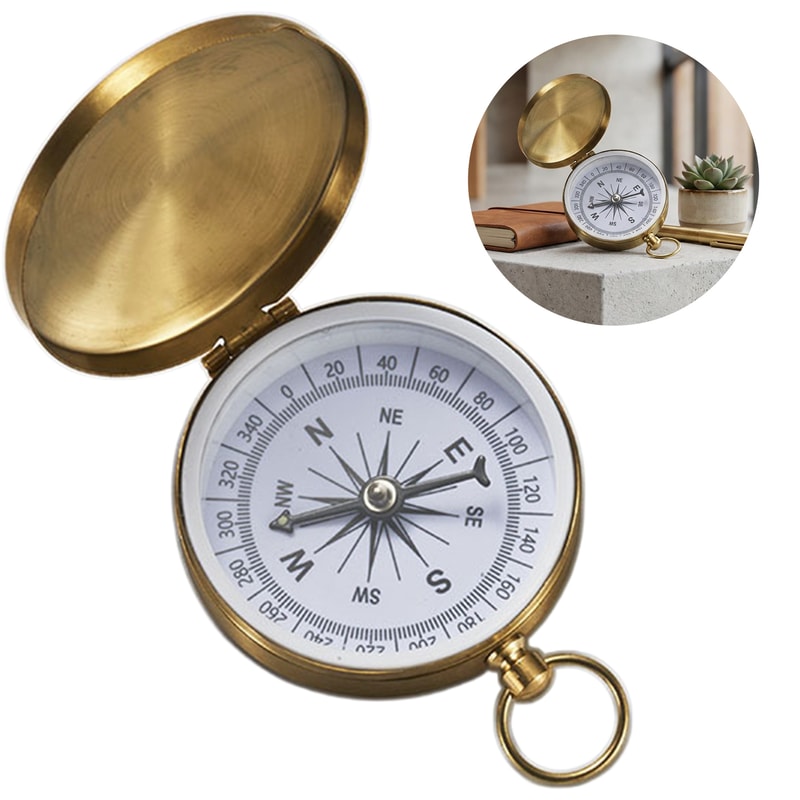 Brass Flip Cover Compass – Multifunctional Outdoor Navigation Tool, Pocket Watch Design for Hiking, Camping, and Surviva