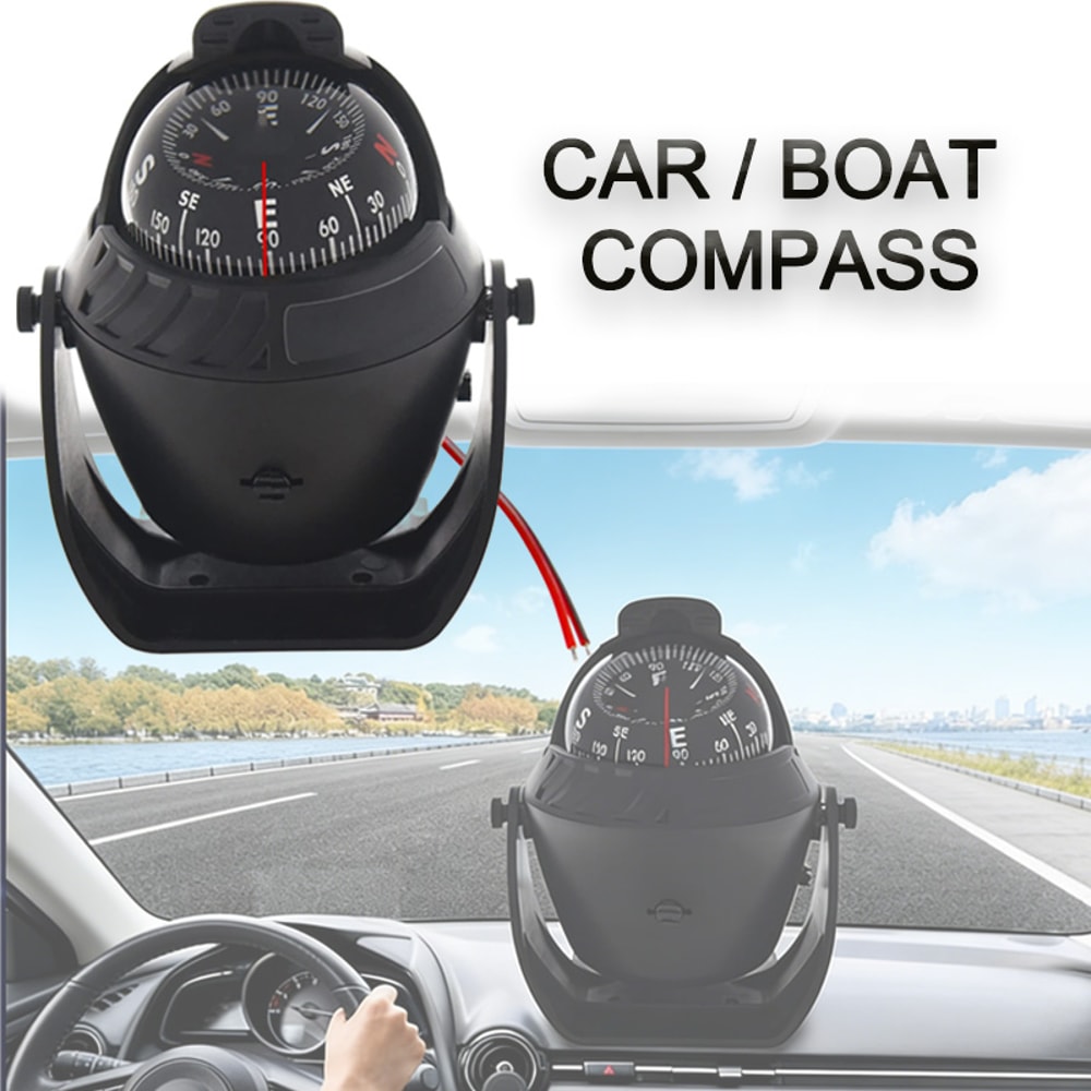 Boat Navigation Compass with LED Light High Precision Pivoting, Flush Mount for Marine Vehicle Dashboards