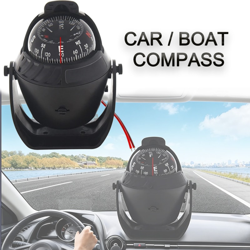 Boat Navigation Compass with LED Light High Precision Pivoting, Flush Mount for Marine Vehicle Dashboards