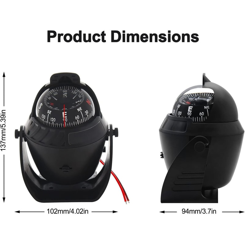 Boat Navigation Compass with LED Light High Precision Pivoting, Flush Mount for Marine Vehicle Dashboards