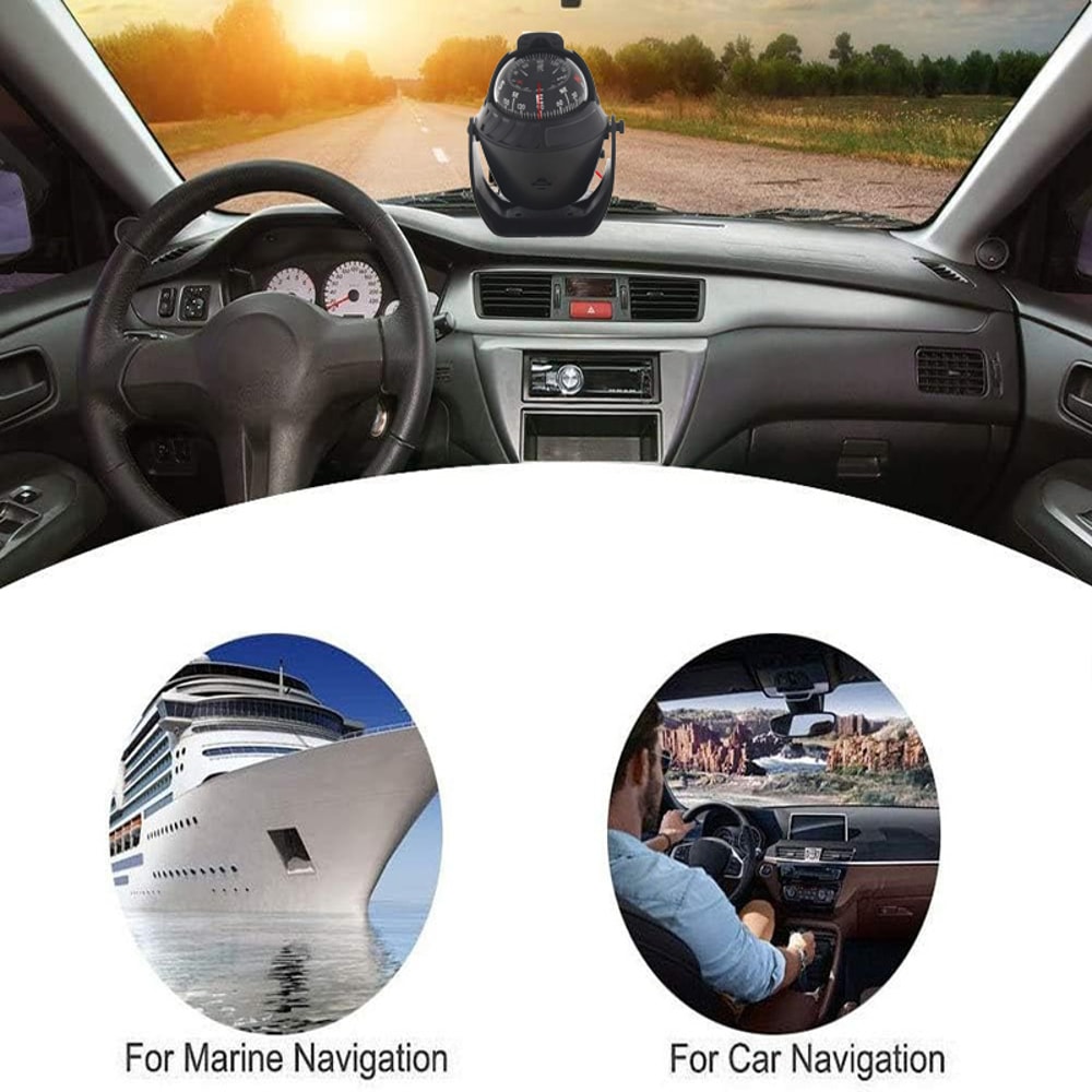 Boat Navigation Compass with LED Light High Precision Pivoting, Flush Mount for Marine Vehicle Dashboards