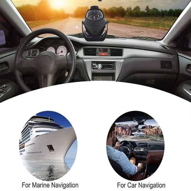 Boat Navigation Compass with LED Light High Precision Pivoting, Flush Mount for Marine Vehicle Dashboards