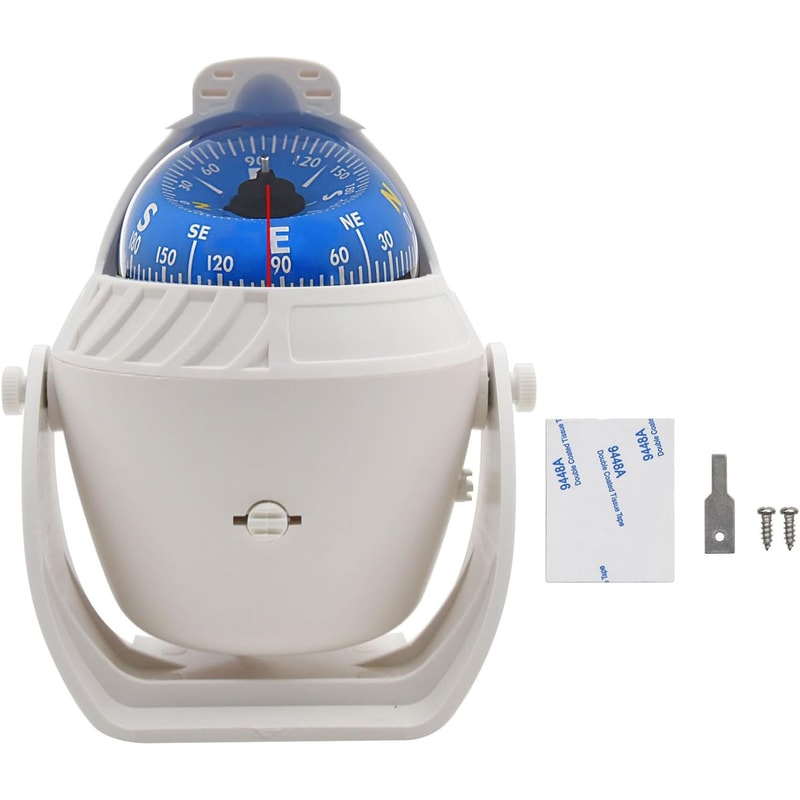 Boat Navigation Compass with LED Light High Precision Pivoting, Flush Mount for Marine Vehicle Dashboards