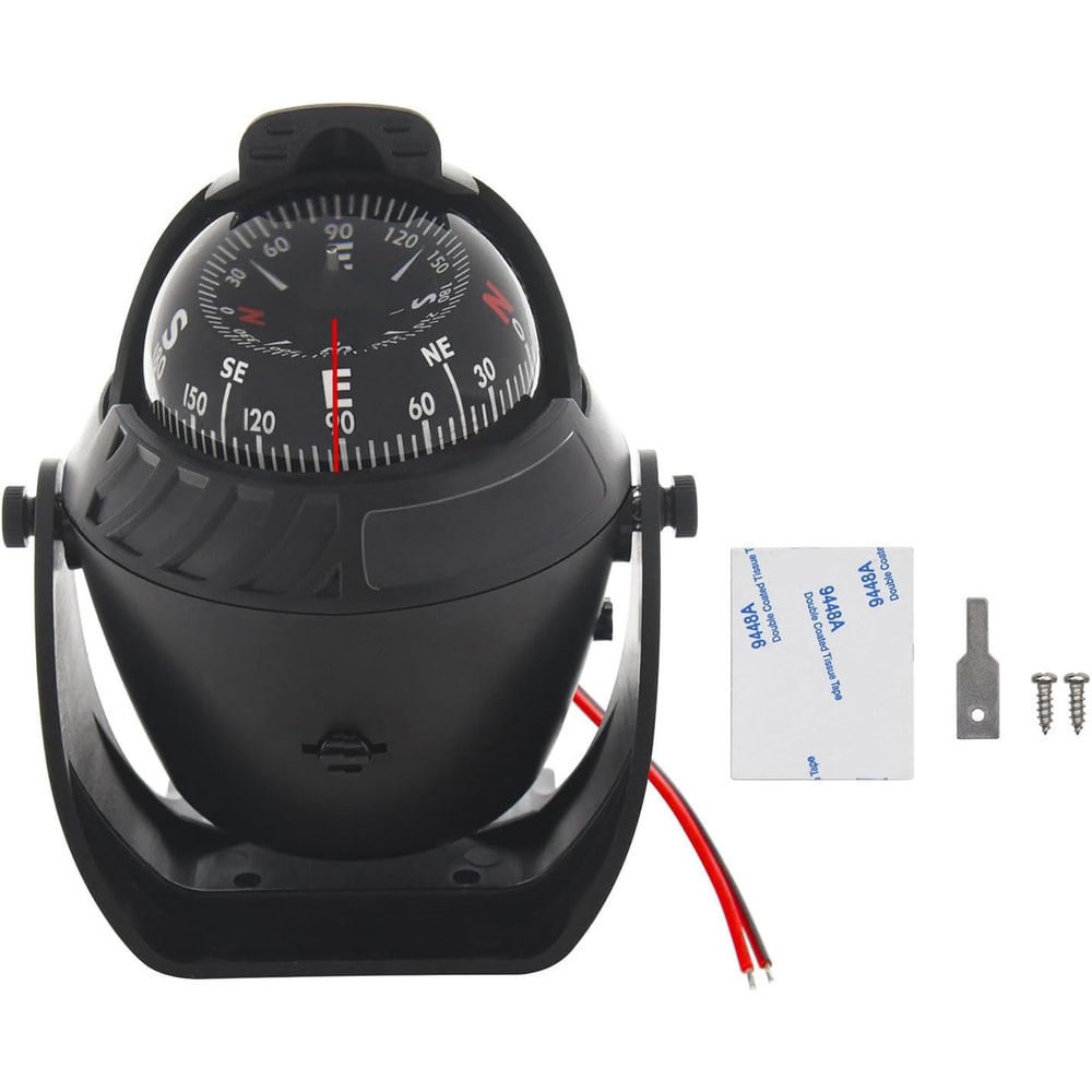 Boat Navigation Compass with LED Light High Precision Pivoting, Flush Mount for Marine Vehicle Dashboards