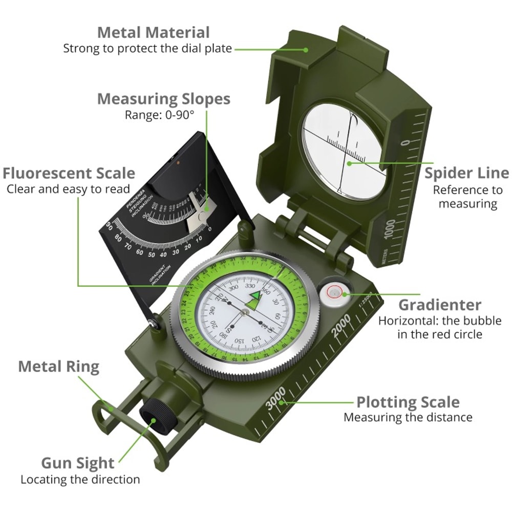 Professional Waterproof Camouflage Compass Ideal for Hunting, Hiking & Camping